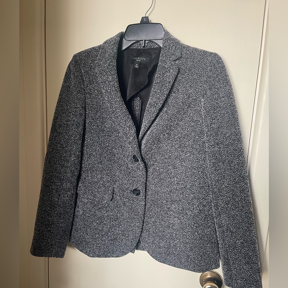 Talbots Gray Herringbone Two-Button Women's classy Blazer 17 PTP X 22
